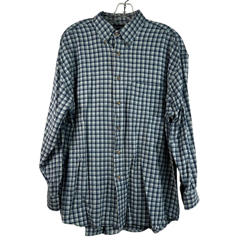Revenge Shirtmakers Mens XL Blue White Gingham Plaid Cotton Button Down Shirt